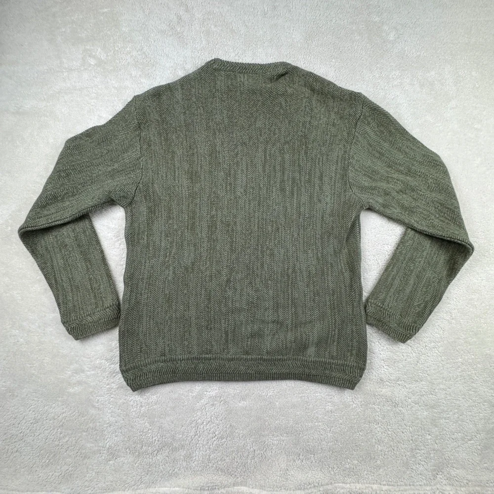 Vintage Chaps Men's L Olive Green Cotton Crew Neck Herringbone Knit Sweater 90's